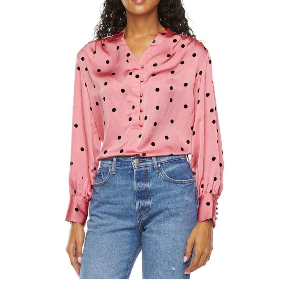 Womens Long Sleeve Split Crew Neck Blouse
